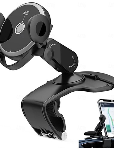  車載用ユニバーサル360°ダッシュボードフォンホルダー、スプリングクリップマウント、片手でマルチ調整可能なアームクランプ式車載フォンホルダー、4～7インチスマートフォン用携帯電話サポートクレードル、粘着剤不要