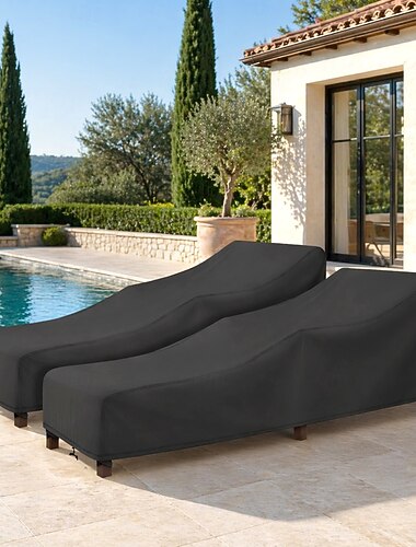  Vattentätt överdrag till schäslong i uteplatsen, 2-pack överdrag till poolstolar för stapelbara dynor och utemöbler, 200 x 76 x 61 cm h, svart