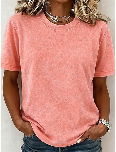  Dámské Tričko Bavlněná košile Tričko Top Bez vzoru Vinobraní Módní stylové Krátký rukáv Tričkový Běžné topy Denní Jdeme ven Víkend Vodní modrá Černá Fialová Fuchsiová Oranžová Léto Jaro