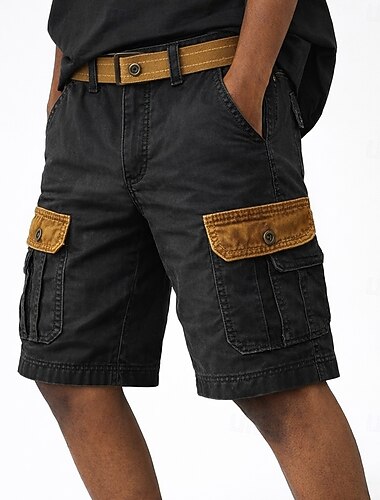  Pánské Náprsníkové kalhoty Šortky s kapsami Kraťasy Neformální šortky Kapsy Elastický pas Bez vzoru Prodyšné Délka kolen Ležérní Venkovní Streetwear Módní Šik ven Černá Hnědá Neelastické