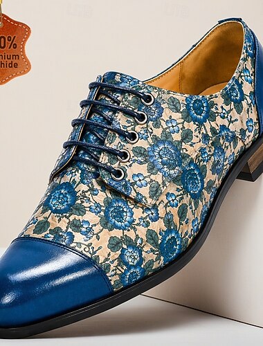  herrskor med snörning, blå blommiga oxfordskor, eleganta statement-skor för bröllopsgäster, banketter, fester, bal och formella aftonkläder