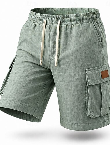  Homme Shorts cargo Shorts en Lin Shorts d'été Shorts de plage Cordon de serrage Taille Élastique Multi-poches Uni Confort Respirant Longueur Genou Quotidien Extérieur Fête Vacances Mode Noir Vert Non