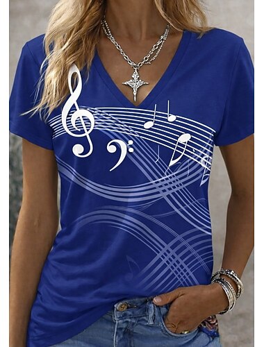  בגדי ריקוד נשים חולצה קצרה דפוס פרחוני גראפי מוסיקה וינטאג' מסוגנן קלסי שרוולים קצרים צווארון V חולצות רגילות יומי ספורט ליציאה פול לבן קיץ אביב סתיו