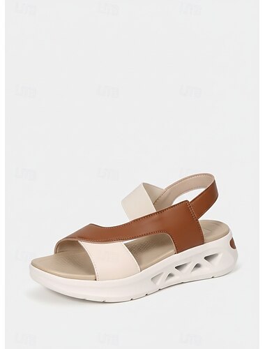  Sandalias de plataforma ligeras de dos tonos para mujer con tiras elásticas para caminar al aire libre, deportes casuales y actividades de verano en el parque.