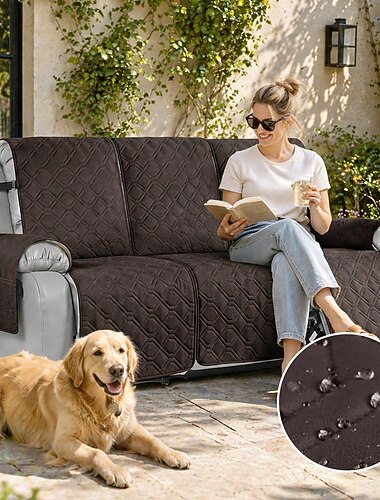  100 % wasserdichter, gesteppter Relaxsesselbezug für 3-Sitzer, 1-teilig, waschbar, rutschfest, mit elastischen Bändern und Tasche für Hunde und andere Haustiere, Schokolade