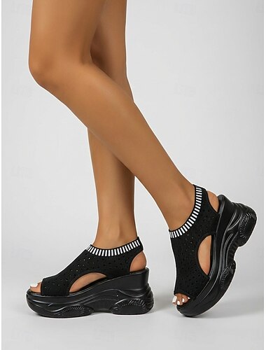  Sandali da donna traspiranti con plateau in maglia: scarpe estive sportive con suola spessa, leggere e comode per festival musicali, passeggiate all'aperto e abbigliamento casual.