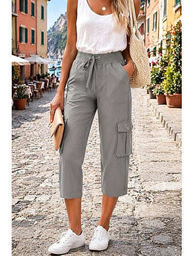  Pentru femei Bumbac Pantaloni Capri Pantaloni Cargo Pantaloni Vacanță Șic Stradă De Bază Lungime gambă Natural Simplu Buzunar Design Elastic cu Cordon Confortabil Confort Exterior Inelastic Zilnic