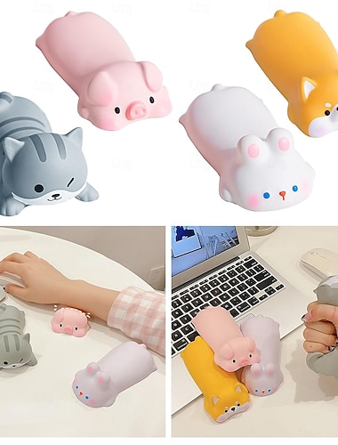  Confezione da 4 poggiapolsi a forma di simpatici animali per mouse, morbidi e kawaii per la tastiera, accessori ergonomici per la scrivania, comodi poggiapolsi per mouse per donne e ragazze