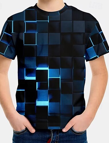  Jungen 3D Grafik Geometrisch T-Shirt Kurzarm 3D-Druck Sommer Frühling Sport Mode Streetwear Kinder 5-12 Jahre Rundhalsausschnitt Lässig Täglich Outdoor Normale Passform