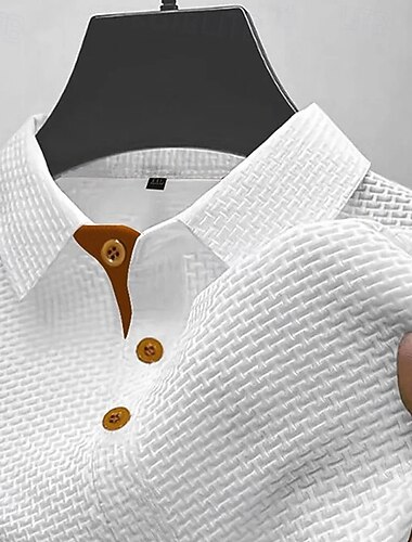  Per uomo Polo Polo in seersucker di seta ghiaccio Casuale Affari Colletto Polo a Coste Manica Corta Moda Essenziale Tinta unica Bottoni Estate Primavera & Autunno Vestibilità regolare Nero Bianco Blu