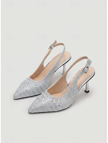  Γυναικείες γόβες με στρας και slingback – κομψές γόβες στιλέτο με μυτερή μύτη για κοκτέιλ πάρτι &βραδινές εκδηλώσεις