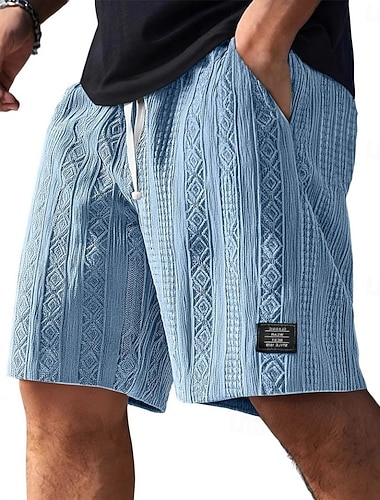  Herre Shorts Sommershorts Strandshorts Casual shorts Jacquard Lomme Elastisk midje Jacquardvevnad Komfort Pustende Knelengde Avslappet utendørs Strand Ferie Mote Blå Svart Mikroelastisk