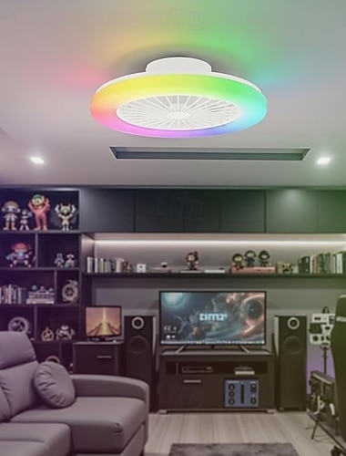  Takvifte med lys og fjernkontroll, 20-tommers RGB-vifte for innfelling, bladløs vifte, smart LED-vifte med musikksynkronisering, dimbar med 6 hastigheter for stue &soverom
