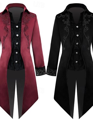  Retro vintage punk  gotisk medeltida rock svansrock prins adelsman jacquard fancy dress mäns Ebenezer Scrooge elf kunglig steampunk maskerad fest vuxnas rock jul
