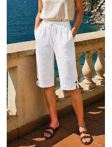  نسائي قطن كتان بناطيل كابري بنطلون طماق العطلة أساسي كاجوال طول الركبة ارتفاع متوسط سهل جيب تصميم الرباط المرن مريح الخارج غير مطاطي الأماكن المفتوحة مناسب للخارج برتقالي أحمر أبيض وردي بلاشيهغ أزرق