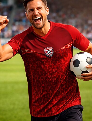  Unisex Geometrický Spád dopis a číslo Fotbalové léto Globální shoda Běžecký top Koşu Tişörtü Léto Krátký rukáv UPF 50 Rychleschnoucí Prodyšné Tělocvična Běh Track Zdatnost Rubínově červená sportovn