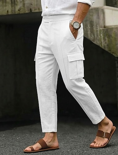  Herren Cargo-Hosen Leinenhosen Hose Anzughose Tapered Hose Falten Cargotasche Einfach Komfort Atmungsaktiv Knöchellang Lässig Täglich Geschäft Urlaub Mode Blau Schwarz Unelastisch