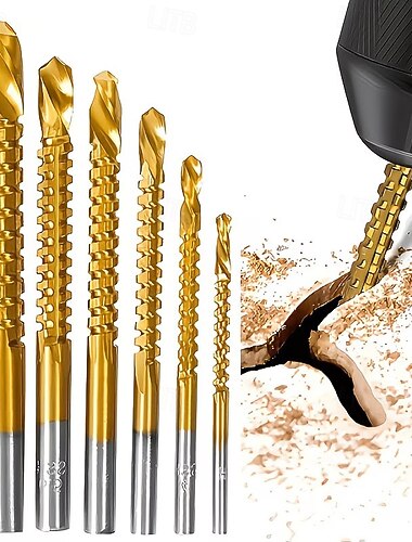  Set di 6 punte da trapano elicoidali in titanio da 3-8 mm, in acciaio rapido, ideali per tagliare legno, metallo e plastica. Set di punte resistenti e di precisione con design a dente di sega,
