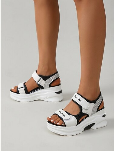  Women's Color Block Platform Sport Sandals – Adjustable Hook & Loop Straps, Chunky Sandals for Park Walking, Travel & Everyday Wear