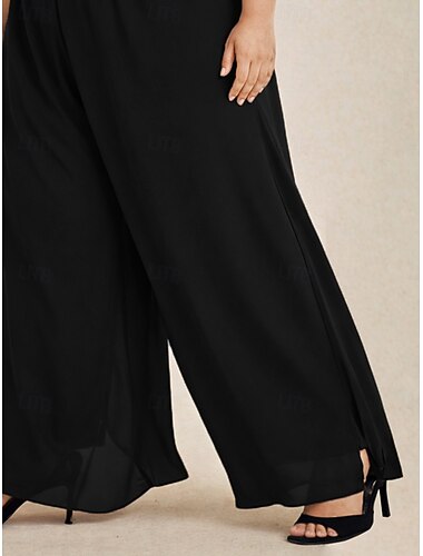  Dame Chiffon Elegant Fuld længde Medium Talje Elastisk talje Mikroelastisk Afslappet Daglig Rejse Sort Forår, Efterår, Vinter, Sommer