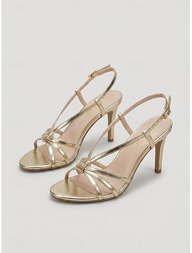  Dámské zlaté páskové sandály na podpatku – elegantní jehlové sandály s otevřenou špičkou pro hosty na zahradní svatbě &letní večírky