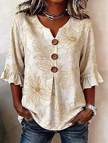  Pääsiäinen Naisten Paita Kukka Kuvitettu Vintage Tyylikäs Pitkähihainen V kaula-aukko Pitkät topit Kausaliteetti Päivittäin Pyhäpäivä Apila Beesi Vaalean sininen Kesä Kevät
