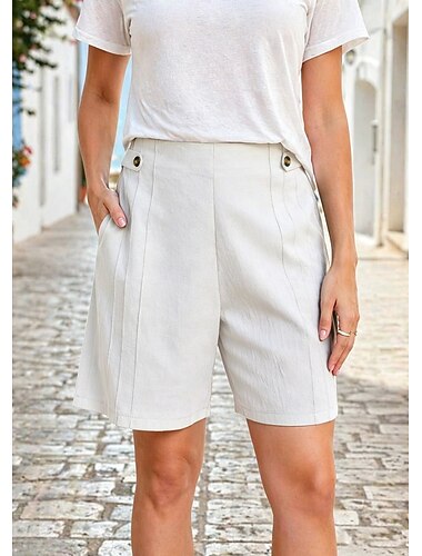  Női Bermuda nadrág Pamut lenvászon Szabadság Alap Alkalmi Napi Rövid Magas derék Mokaszinok Nem elasztikus Napi Hamu Fekete Fehér Lóhere Nyár Tavasz Normál