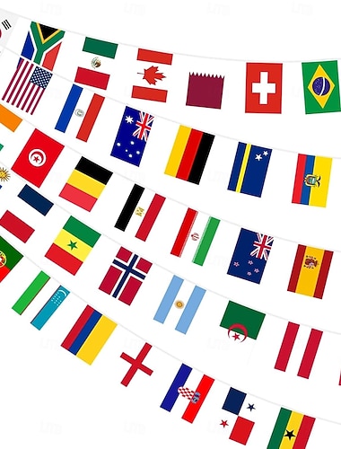  Wimpelkette mit Flaggen aus 48 Ländern für die Fußball-Weltmeisterschaft 2026, doppelseitige Stoffgirlande für Fußball-Bars, Clubs, Gärten, Straßen, Sportpartys