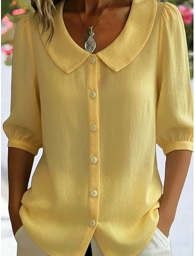  Damen Hemd Vintage Stilvoll V Ausschnitt Schulterfrei Lange Oberteile Täglich Arbeit Ferien Blau Schwarz Weiß Gelb Rote Sommer Frühling