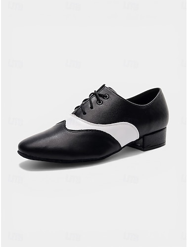  noir pour hommes &Chaussures de danse de salon blanches, chaussures d'entraînement à lacets et semelle souple pour danses latines, tango, salsa &spectacle en salle