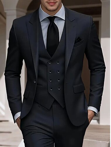  Uomo Smoking Abiti da sposa Casuale Affari Nero Grigio chiaro Primavera, Autunno, Inverno, Estate Tuta Bavero a lancia Bavero classico Quotidiano Formale Tinta unita Vestibilità su misura 3 pezzi