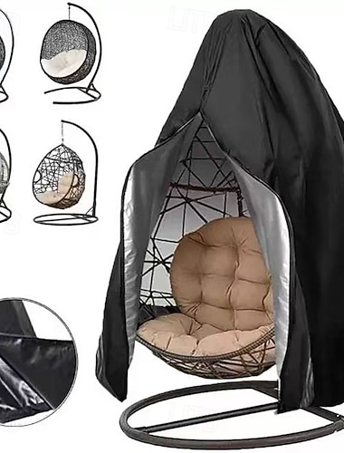  Capas para móveis de jardim, capas para cadeiras suspensas de jardim com zíper, capa impermeável resistente às intempéries para cadeiras externas, capa à prova de vento para cadeiras suspensas, 190 x 114 cm, pretas, pacote com 1 unidade