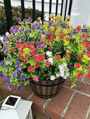  20 svazků umělých květin do exteriéru, barevné realistické jarní venkovní umělé hedvábné květiny, UV odolné umělé květiny &Venkovní rostliny na verandu, do květináče, do výplně okenních truhlíků,