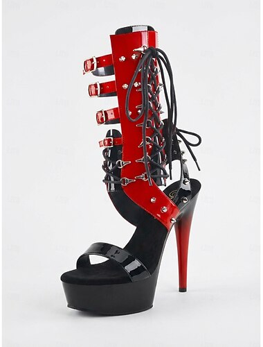  Dameslaarzen met 15 cm hoge plateauhak - veterschoenen met studs en stilettohakken voor paaldansen en uitgaan. &clubkleding