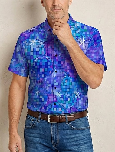  Retro / vintage Hippie 70-talet Skjorta Korta ärmar Hippie Disk Disco Maskeradkläder Herr musikfestival Fest Dagliga kläder Vuxna Skjorta Vår & sommar