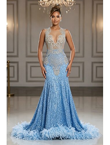  Trompet zeemeermin Strijksleep Galajurken Avondjurken Baljurk  Formele kleding Elegant Glitter Mouwloos Strakke ronde hals Schoolfeest Formeel Pailletten Blote Rug met Pailletten Appliqués