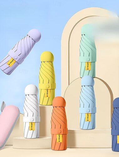  折りたたみ式カプセル傘、6本骨、黒色、UVカット、超軽量、雨天時も晴天時も使用可能、UPF50、毎日の通勤、買い物、小旅行、ピクニックに最適