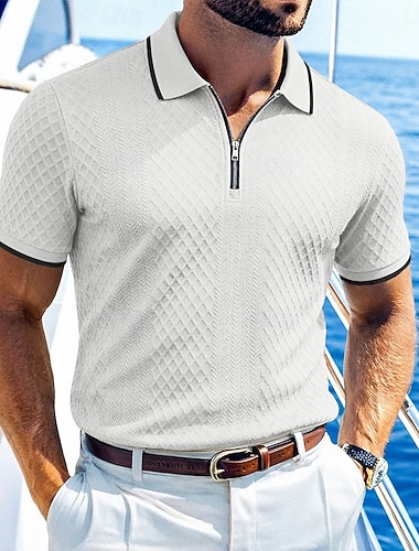  Herren Polo Poloshirts Lässig Straße Revers Kurzarm Basic Modern Geometrisch Einfach Leicht Knöpfe Sommer Frühling Lässiger Schnitt Schwarz Weiß Wein Marineblau Dunkelgrün Khaki Polo