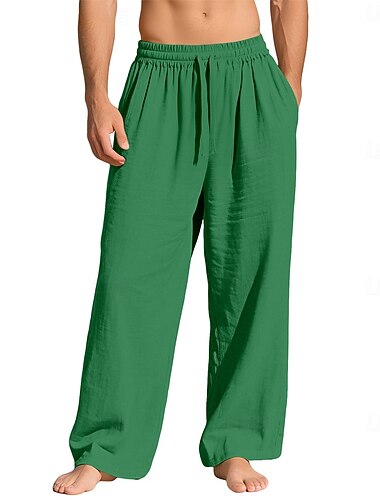  Homme Pantalons en Lin Pantalons Pantalon d'été Pantalons Amples Cordon de serrage Taille Élastique Jambe Droite Uni Confort Respirant Longueur complète Occasionnel Quotidien Extérieur Mode Style