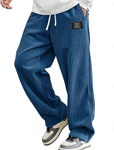  Homme Pantalons Pantalon en velours côtelé Pantalon d'hiver Pantalons Amples Cordon de serrage Taille Élastique Couleur Unie Confort Longueur complète Quotidien Extérieur Vêtements de rue Mode Style