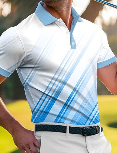  Voor heren Meetkundig Golf Sport Poloshirts Korte mouw Poloshirt Overhemden met kraag Casual Sportkleding 3D-afdrukken Knop Ademend gaas Lente zomer blauw Geel Rood