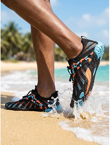  Chaussures aquatiques noires et orange pour hommes, à séchage rapide, respirantes et légères, antidérapantes, idéales pour les activités nautiques, la natation, le kayak, la randonnée en rivière, les promenades sur la plage et les aventures en plein air.