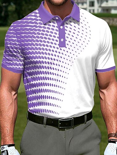  Voor heren Meetkundig Golf Sport Poloshirts Korte mouw Poloshirt Overhemden met kraag Casual Sportkleding 3D-afdrukken Knop Zomer Lente blauw Geel Paars