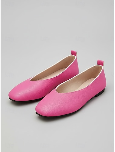  Ballerines roses à bout carré pour femme, chaussures minimalistes et décontractées à enfiler, confortables et souples en similicuir, idéales au quotidien et au bureau. & été