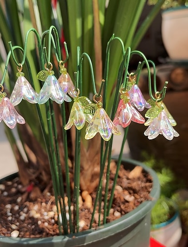  10 künstliche Gartenstecker mit Lilien und Maiglöckchen, die in der Sonne funkeln, Mini-Gartenstecker-Set für Topfpflanzen im Freien und dekorative Gartengestaltung, Sukkulenten-Bonsai-Dekoration