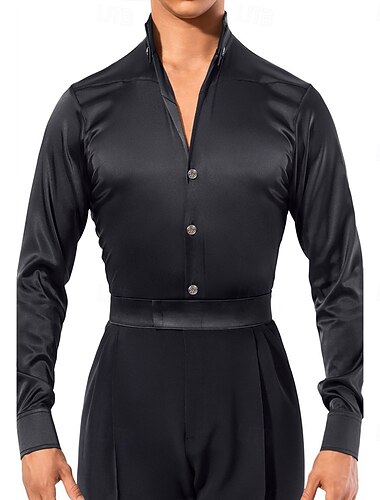  Chemise de danse de salon latine pour homme - justaucorps en satin coupe ajustée pour la compétition