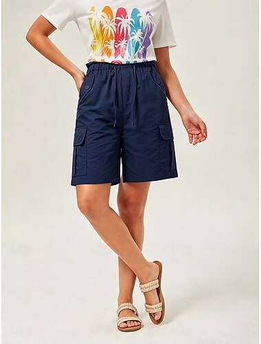  نسائي برمودا شورت شورت كارجو تشينوز شورتات العطلة أناقة الشارع أساسي باختصار الخصر متوسط سهل رباط جيب مريح متنفس غير مطاطي مناسب للبس اليومي الأماكن المفتوحة عطلة
