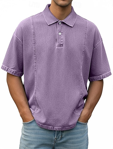  رجالي قمصان البولو قميص غسيل حمض القطن 100٪ فضفاض عمل طوي كم قصير موضة أساسي لون الصلبة محكم Buttons عادي للربيع والصيف أزرق أخضر غميق بني غامق أسود وردي بلاشيهغ أزرق البحرية قمصان البولو