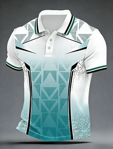  Voor heren Meetkundig Poloshirts Korte mouw Poloshirt Revers Casual Sportkleding 3D-afdrukken Knop Lente zomer blauw Meerblauw Paars