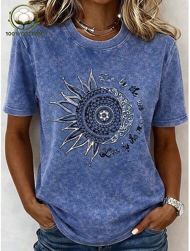  Γυναικεία Μπλουζάκι Στάμπα Πλύσιμο με οξύ Πλύνθηκε σε στυλ vintage Γράμμα Στυλάτο Βασικό Κλασσικό Κοντομάνικο Στρογγυλή Ψηλή Λαιμόκοψη Κανονικά μπλουζάκια Causal Καθημερινά